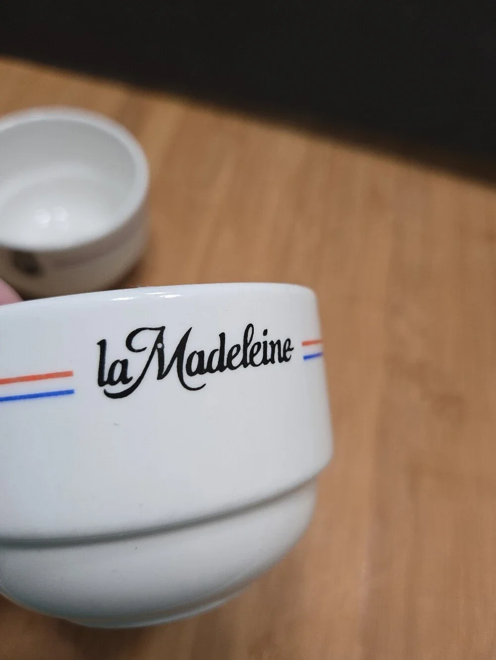 (2) La Madeleine French Cafe stacking custard cups or tea bowls Bon Appetit